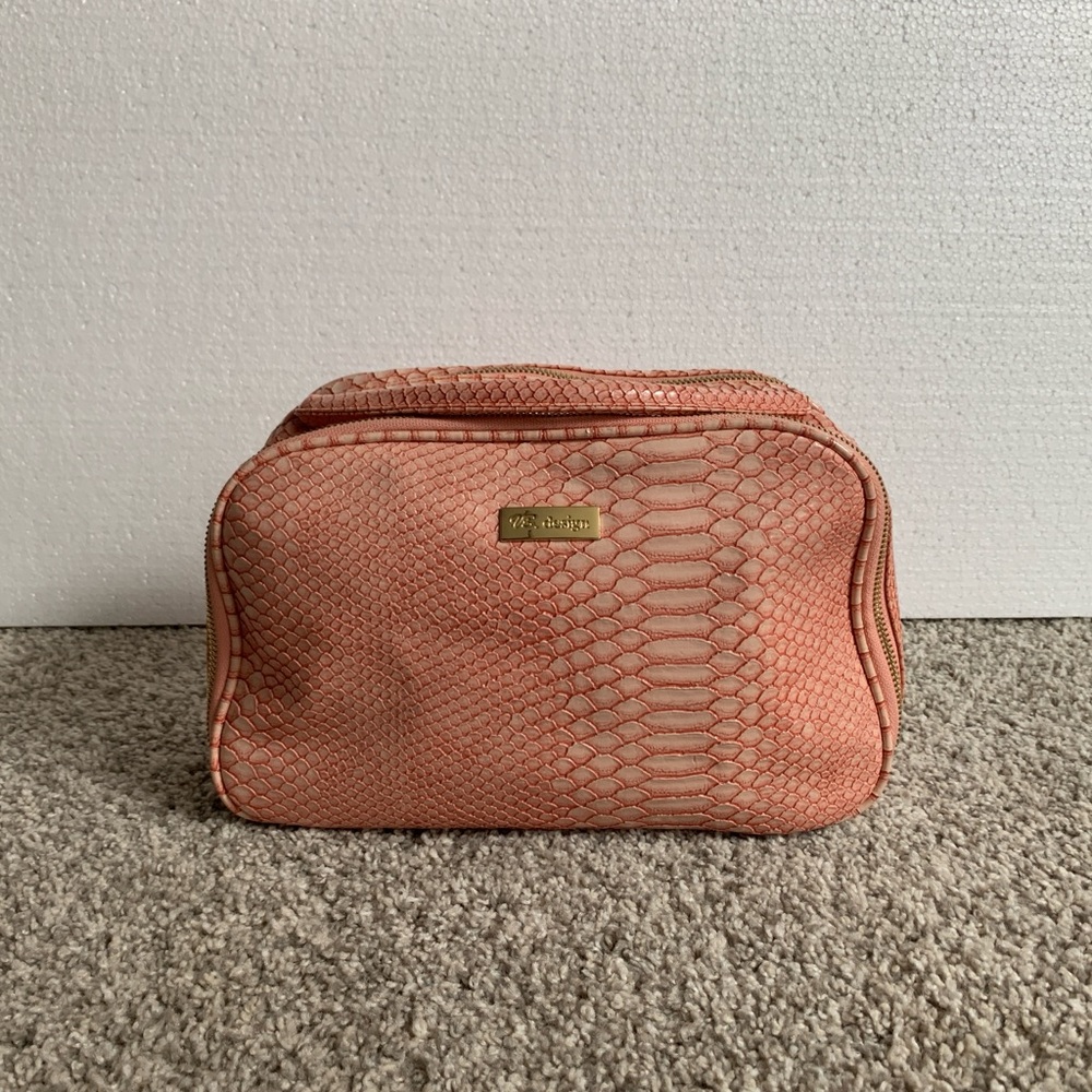 Pink Faux Snake Skin Large Cosmetic Travel Bag